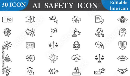 Ai safety icon set isolated on white background for artificial intelligence