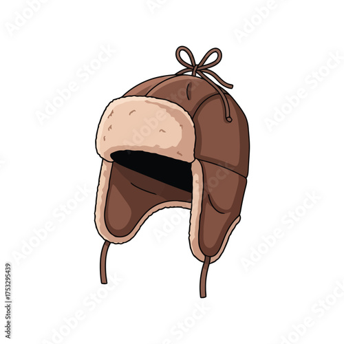 Cozy brown trapper hat with ear flaps for winter cold weather protection vector