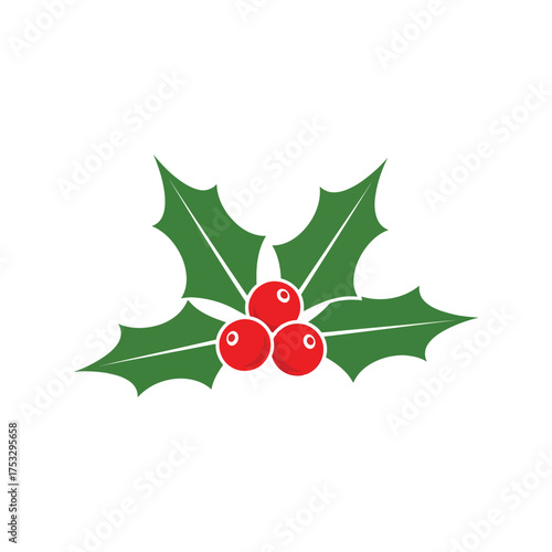 Vibrant christmas holly sprig with red berries festive holiday icon vector graphic vector