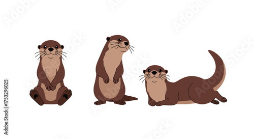 Three adorable cartoon otters in different poses illustrating their playful nature.