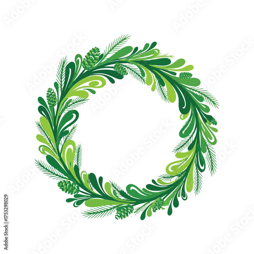 Vibrant green leafy wreath round decorative border nature element vector
