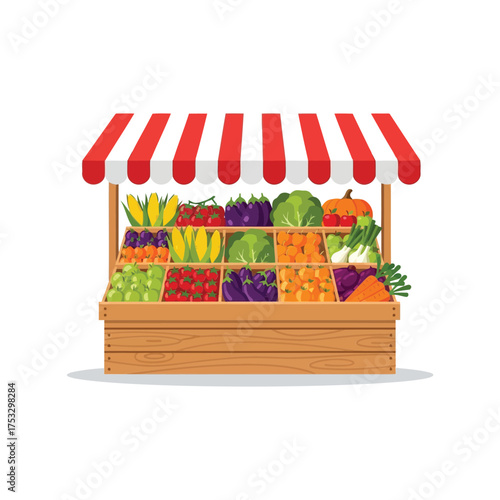 Vibrant fresh produce market stall with assorted healthy fruits and vegetables display vector