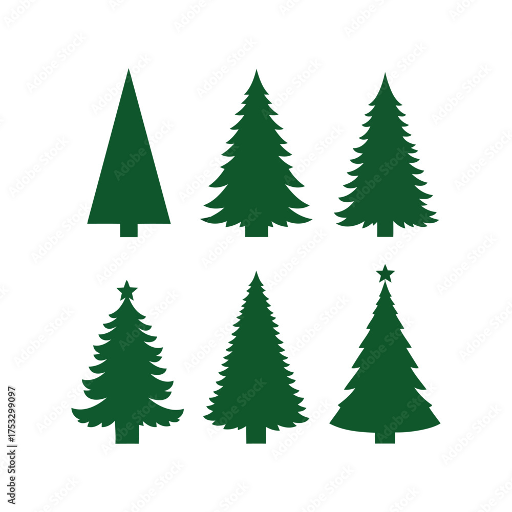Obraz premium Collection of stylized green christmas tree silhouettes isolated on white vector