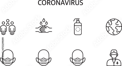 Coronavirus Icons Showing People Hand Washing Sanitizer Globe And Doctor covid19 pandemic