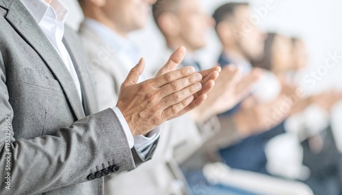 成功を称える拍手と明るい職場の雰囲気４