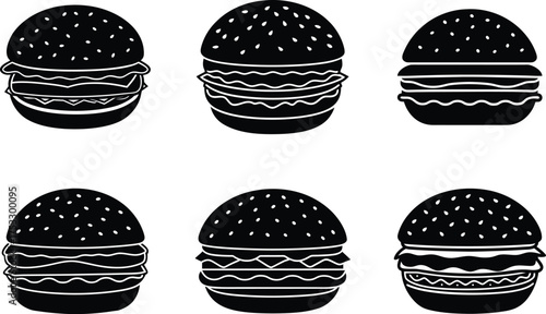 Burger Silhouette Icons Fast Food Sandwich Vector Set