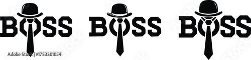 Boss Text Logo Vector – Stylish Hat and Tie Business Typography Design