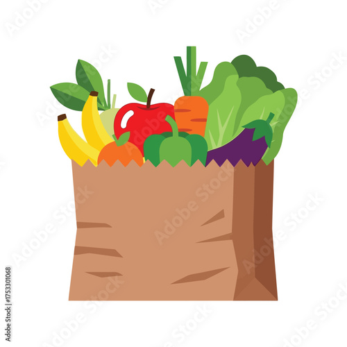 Fresh groceries healthy food shopping bag overflowing with vibrant produce vector