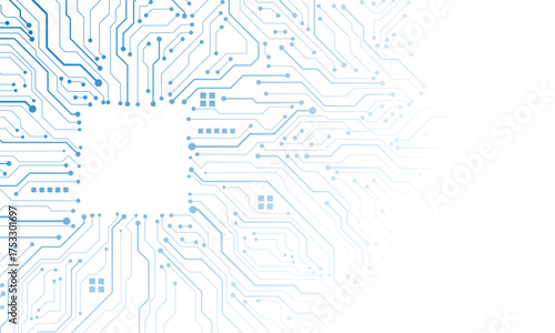 Abstract blue grey circuit board technology connected lines electronics elements computer motherboard chip processor semiconductor digital on white background vector