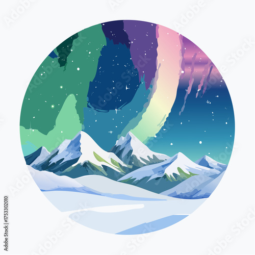 Nordlichter über verschneiten Bergen