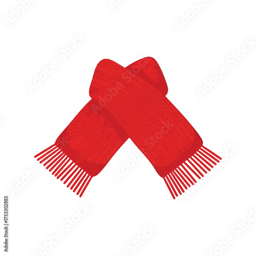 Warm red knitted scarf with fringes winter fashion accessory isolated on white vector