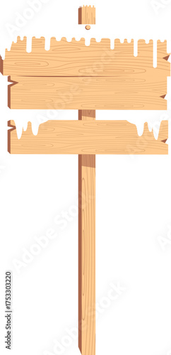 wooden signboard in snowy winter