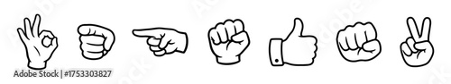 Hand gesture icons set. Various hand signs and signals, isolated on white background.