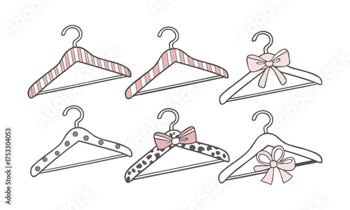 Hanger Icon Collection — Wire, Wooden, Padded and Clip Bar Vector Set, apparel with hanger,  cloth with hanger, fashion elements, easily editable.
