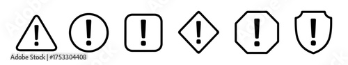 Caution alarm icons set. Danger, attention, fatal error message element, exclamation mark.
