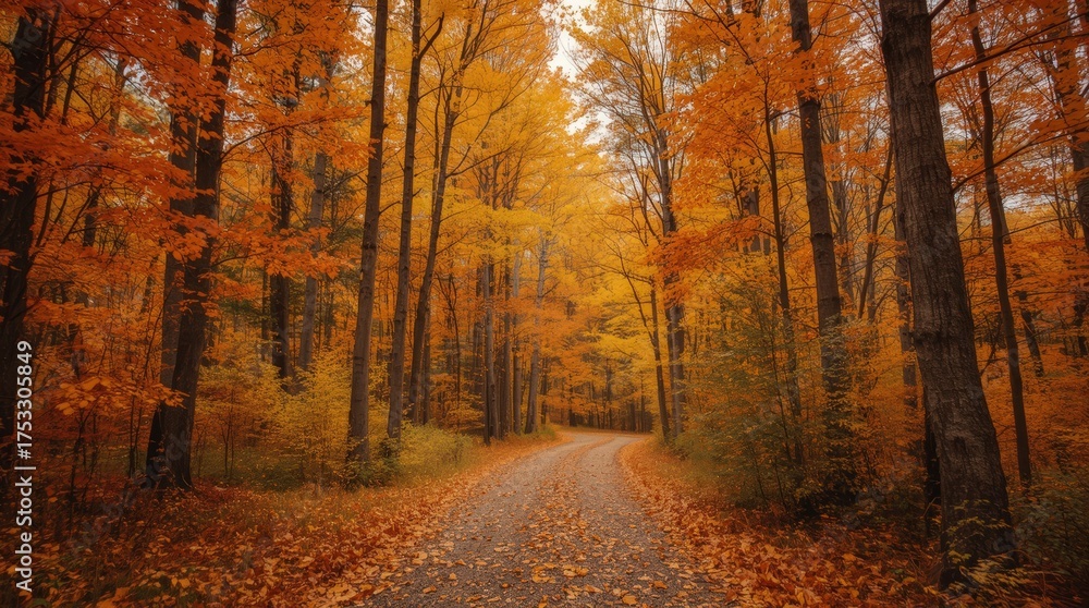 Naklejka premium Autumn Forest Path Background with Vibrant Foliage