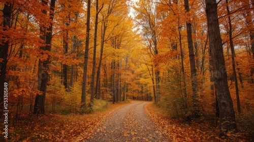 Autumn Forest Path Background with Vibrant Foliage
