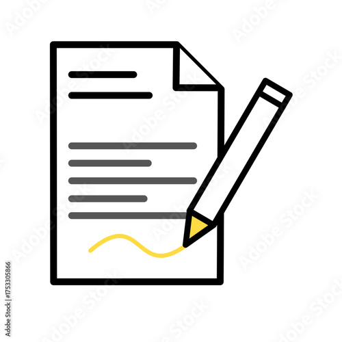 Document and Pencil Icon — Flat Vector of Paper Contract with Signature Line for Business Agreement, Writing, and Office Administration Design

