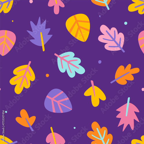 Carton pattern with colorful autumn leaves. Seamless vector print with foliage.