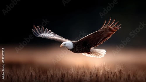 Bald Eagle Soaring Above Golden Fields