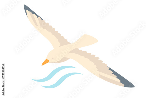 Soaring Gull Wings. Isometric vector illustration set avian wing span soar: gull wings spread, gliding above waves, feather arc