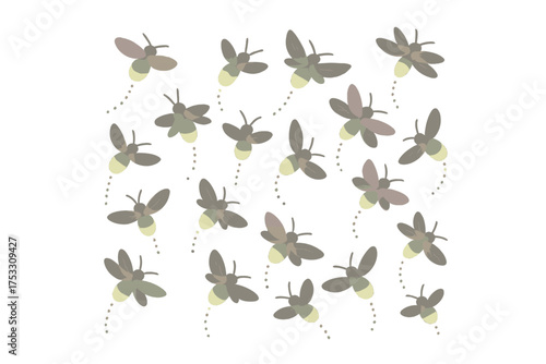 Glowing Firefly Cluster. Isometric vector illustration set firefly glow night signal: multiple fireflies glowing, hovering cluster