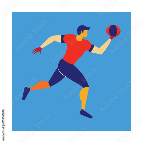 Athlete running with dark blue and orange ball sport