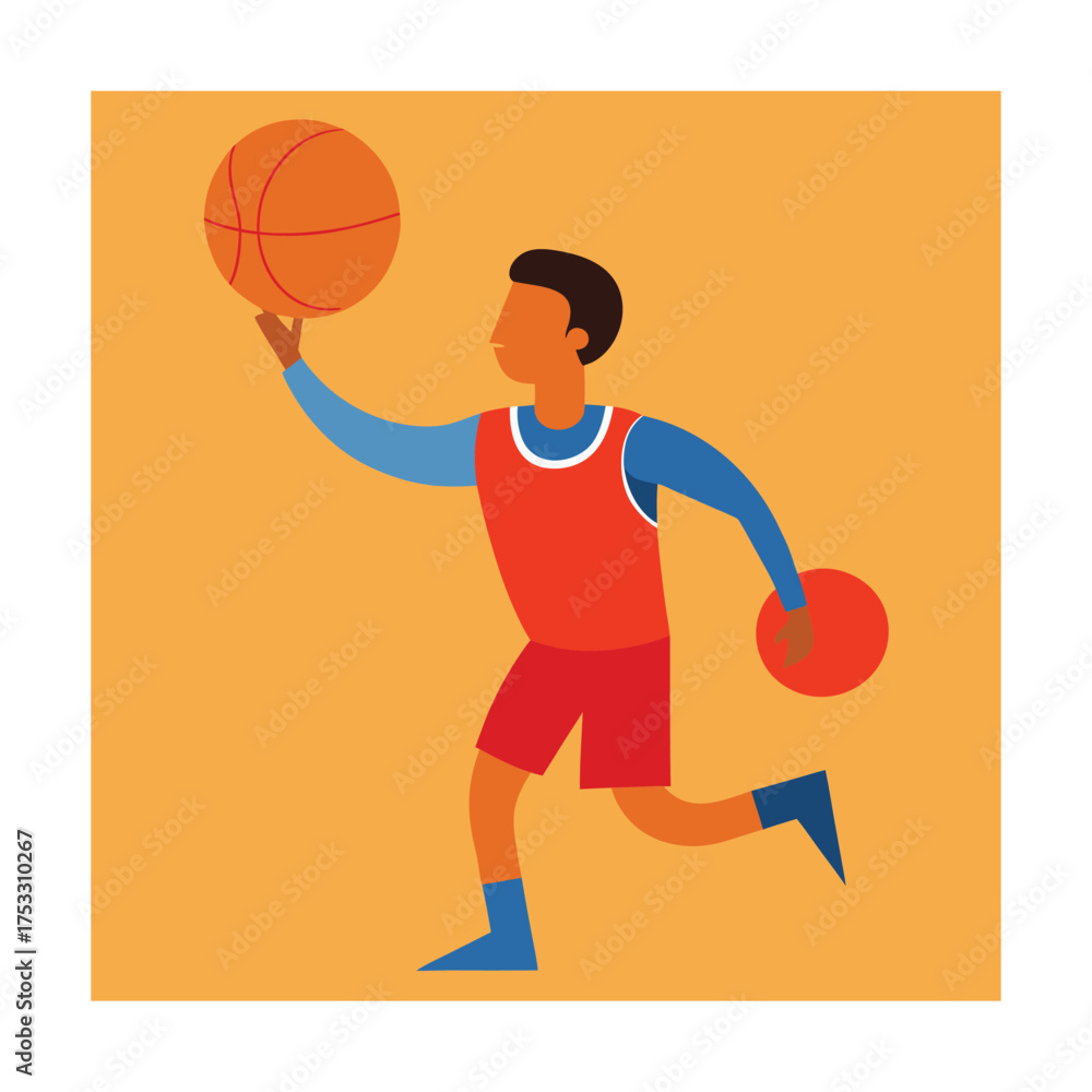 Fototapeta premium Basketball player dribbling with two balls in flat design