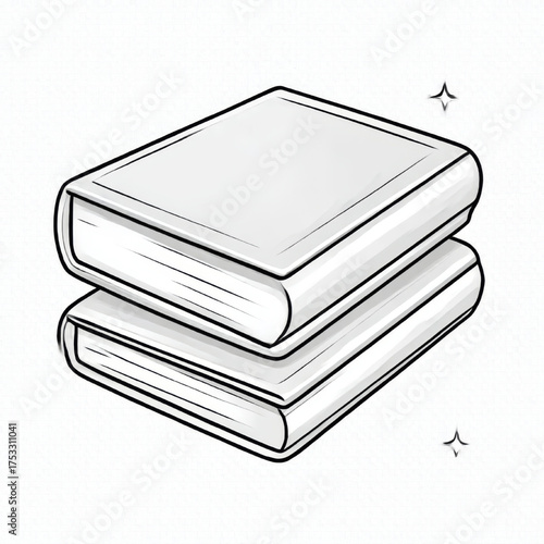 Stack of two books, simple black and white, education and knowledge symbol.