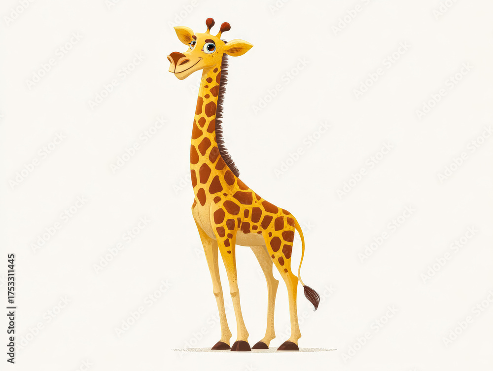 Fototapeta premium Cheerful cartoon giraffe illustration with vibrant colors and playful expression for design projects