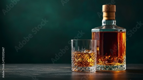 Elegant Single Malt Whisky Served in Glasses Against a Dark Green Background