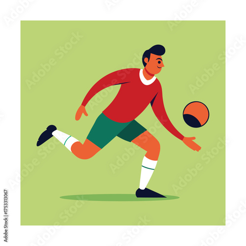 Football player in red and green uniform with ball