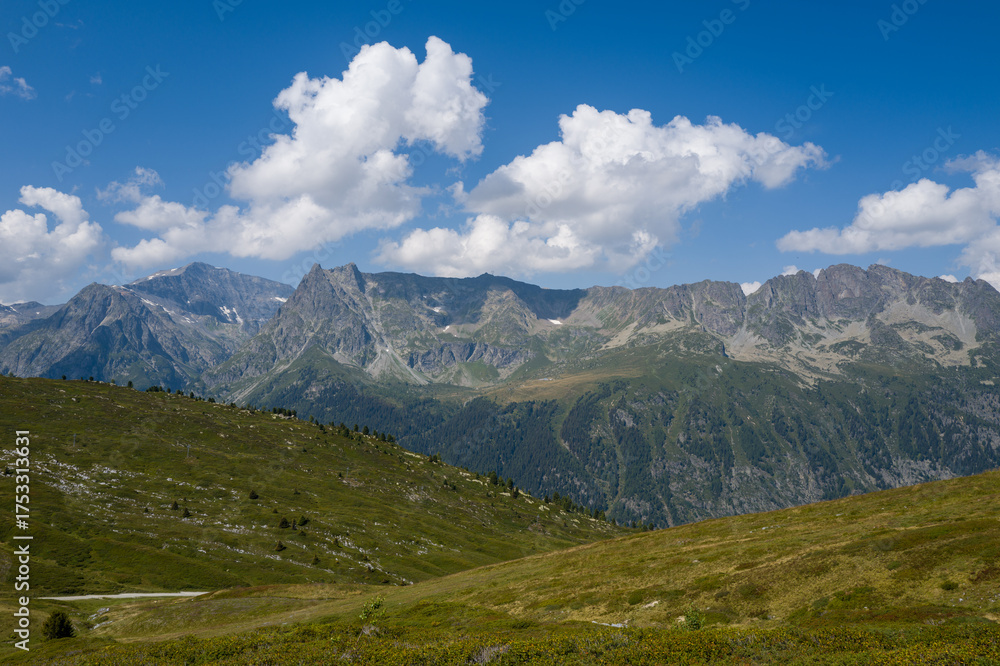 Obraz premium The aiguillettes of Posettes in Europe, France, Auvergne Rhone Alpes, Haute Savoie, in summer, on a sunny day.