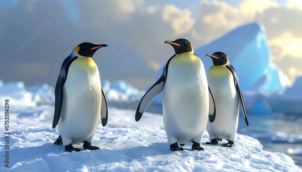 Fototapeta premium Penguins on ice in sunlight