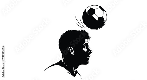 Soccer player heading a football illustration. Black and white graphic of an athlete's dynamic header.