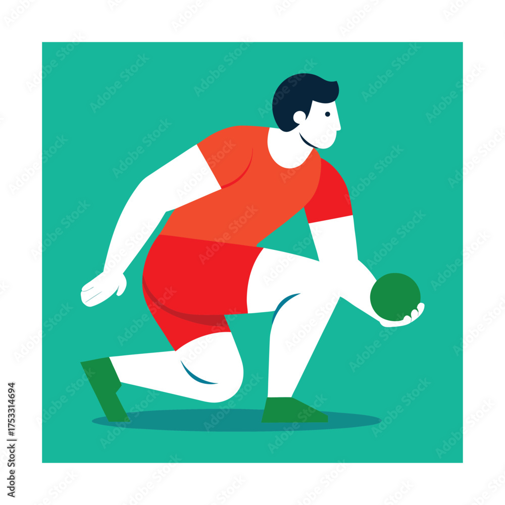 Fototapeta premium Man playing bocce ball flat illustration player sport