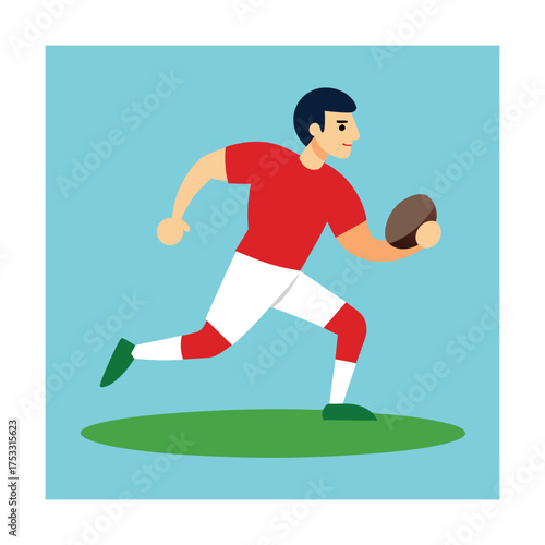 Rugby player in red uniform running with ball sport