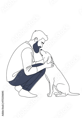 A man tenderly hugs his loyal dog sharing a special moment of unconditional love.