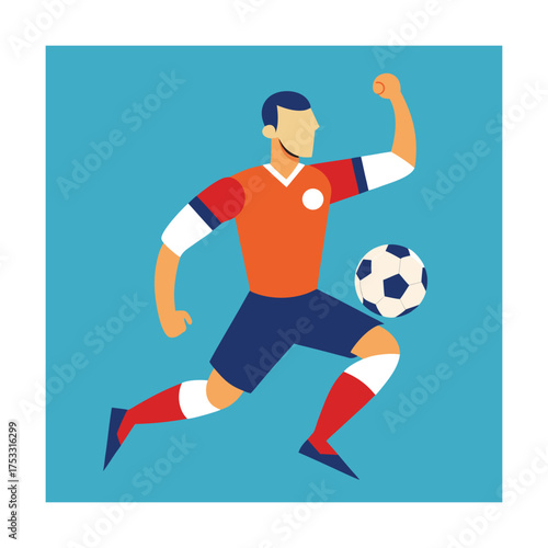 Soccer player dribbling ball on blue background Keywords: soccer, football, player, man, sport