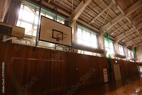 学校の体育館のバスケットコート