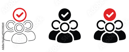 WebStreamlined team selection icons featuring a prominent checkmark for easy group identification, perfect for project management, collaboration, and successful teamwork visuals