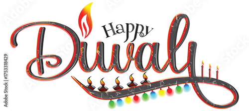 Happy Diwali text png, Diwali typography text effect happy dipawali transparent background Art & Illustration