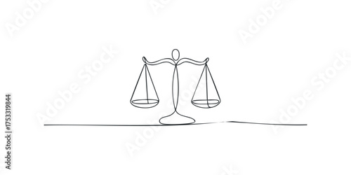 Line art balance scale symbol on white background