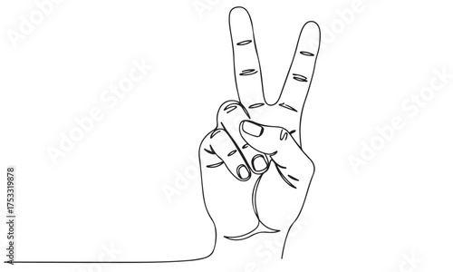Continuous Line Art Hand Making Peace Gesture