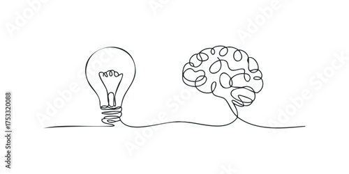 Lightbulb and brain continuous line drawing