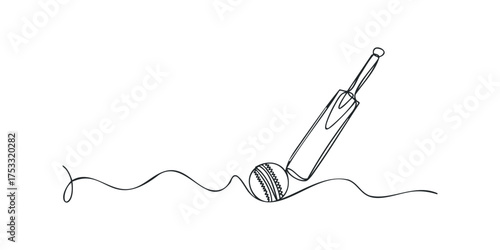 Cricket bat and ball minimalist line drawing