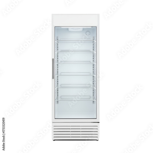 Isolated refrigerated display case highlighting pristine white appliance design