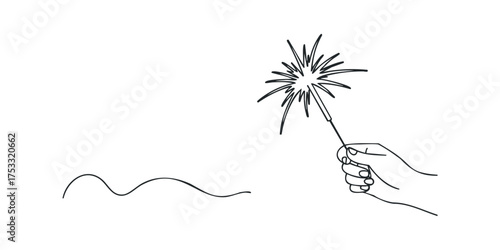 Hand holding sparkler with abstract wavy line