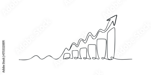 Line drawing of rising bar graph with upward arrow