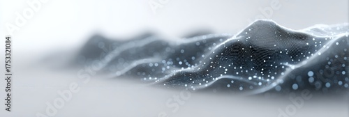 Digital wave surface shows abstract representation of future technology, big data, artificial intelligence, and global connection with illuminated particles forming a mesh network